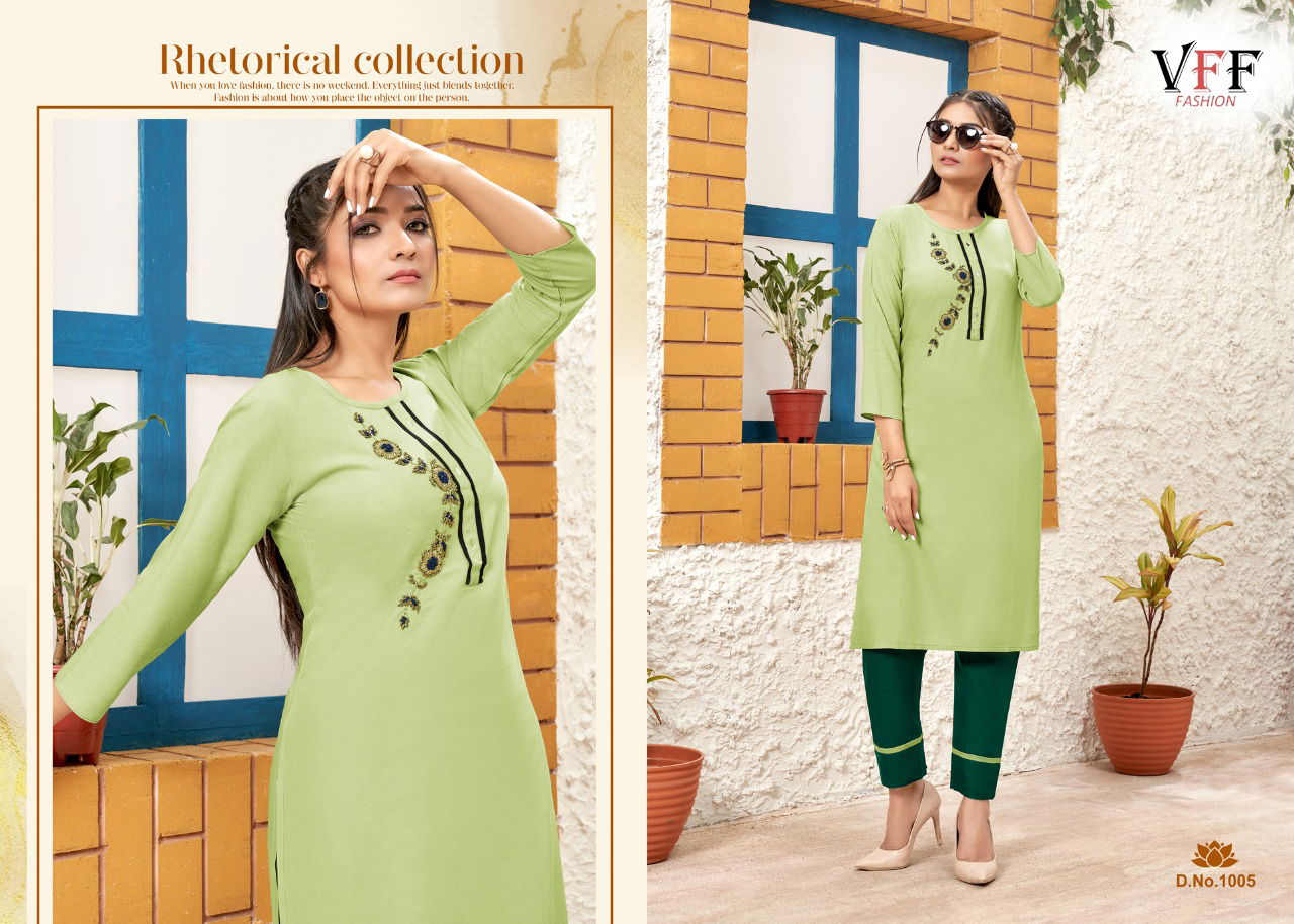 Vff Tulashi Rayon Designer Ethnic Wear Kurti With Pant Collection